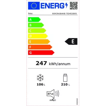 Ledusskapis BEKO B1RCNA364XB — 316 L, No Frost, platīna krāsa