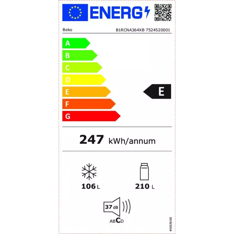 Ledusskapis BEKO B1RCNA364XB — 316 L, No Frost, platīna krāsa