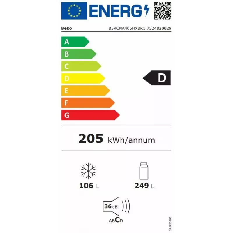 Brīvi stāvošs ledusskapis-saldētājs BEKO B5RCNA405HXBR1, 405 L, No Frost, regulējami plaukti, maināmas durvis