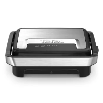 Kontakta grils Tefal Inicio Compact GC270D10 — taisnstūra 1000W, restes virsma, melns/nerūsējošs tērauds