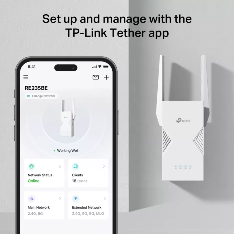 TP‑LINK BE3600 tīkla raidītājs un uztvērējs, 2882 Mbit/s, divu joslu 2.4/5 GHz, 1× RJ‑45, balts