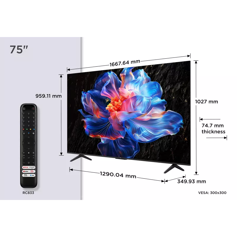 TCL V6C 75V6C televizors 190.5 cm (75 colli) 4K Ultra HD Smart TV Wi-Fi Metālisks 330 cd/m²