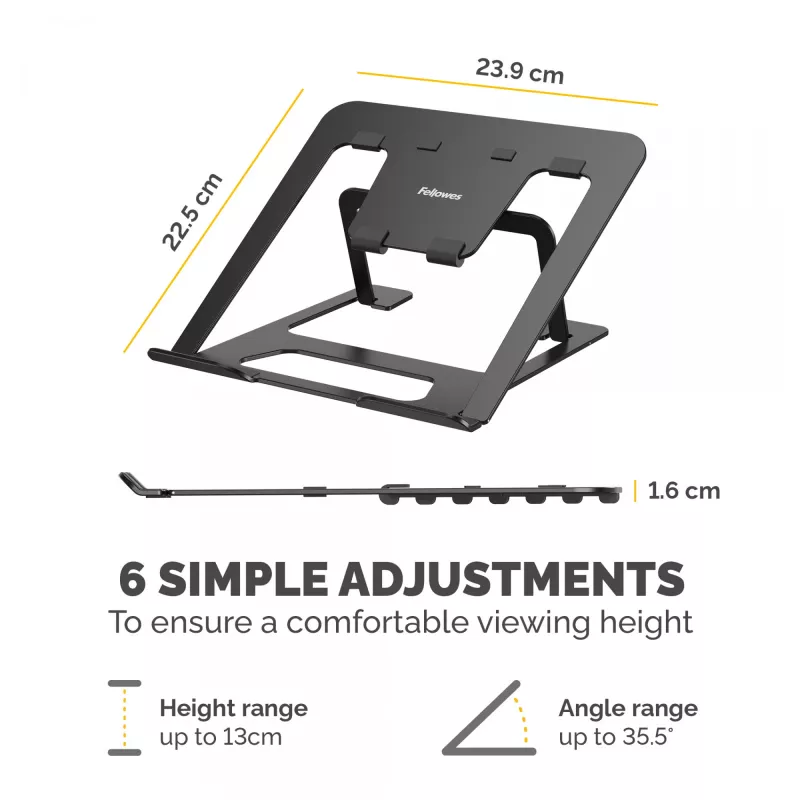 Fellowes Alumia portatīvais klēpjdatora statīvs, līdz 15 collām, 5 kg, melns