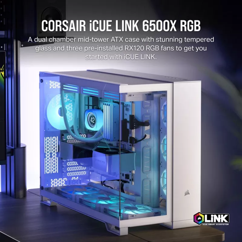 CORSAIR PC korpuss - Icue Link 6500X RGB Mid-tower Divu kameru Balts