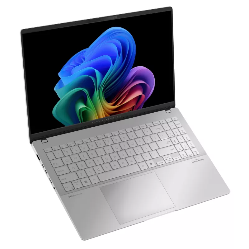 Portatīvais dators ASUS Vivobook S 15 S5507QA — Qualcomm Snapdragon X1E-78-100, 15.6 collu 3K, 32 GB RAM, 1 TB SSD, Windows 11 Home, Sudrabs