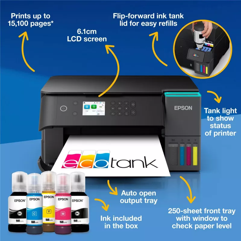 Daudzfunkciju tintes printeris Epson EcoTank L6360 — Krāsu, A4, 4800x1200 DPI, 35 lpp/min, Wi‑Fi, Duplex