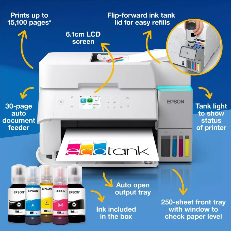Daudzfunkciju tintes printeris Epson EcoTank L6376 — Krāsains, A4, 4800 x 1200 DPI, 35 lpp/min, Wi‑Fi, Ethernet, Duplekss