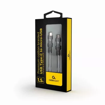 GEMBIRD Premium Cotton Braided USB Type-C uz micro-USB uzlādes un datu kabelis, 1.5m - Pelēks