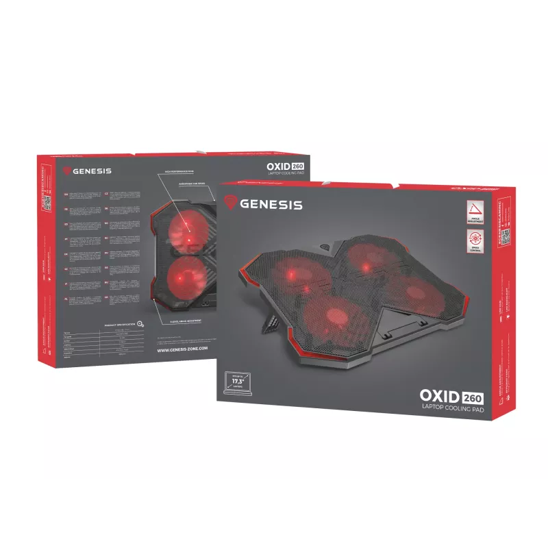 GENESIS Oxid 260 dzesēšanas paliktnis klēpjdatoriem 43.9 cm (17.3 collas) 1010 RPM Melns, Sarkans