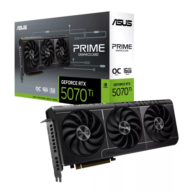 Grafikas karte ASUS GeForce RTX 5070 Ti — 16 GB GDDR7, 256 bitu, PCIe 5.0, 3xDP/1xHDMI, 306 × 126 × 50 mm