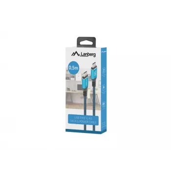 USB-C kabelis LANBERG CA-CMCM-44CU-0005-BK 0,5 m — USB4 Gen 2x2, 40 Gbit/s, 240W, melns