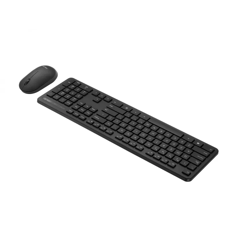 Bezvadu tastatūras un peles komplekts ASUS CW100 — US izkārtojums, melns, pilna izmēra QWERTY tastatūra, 1600 DPI pele