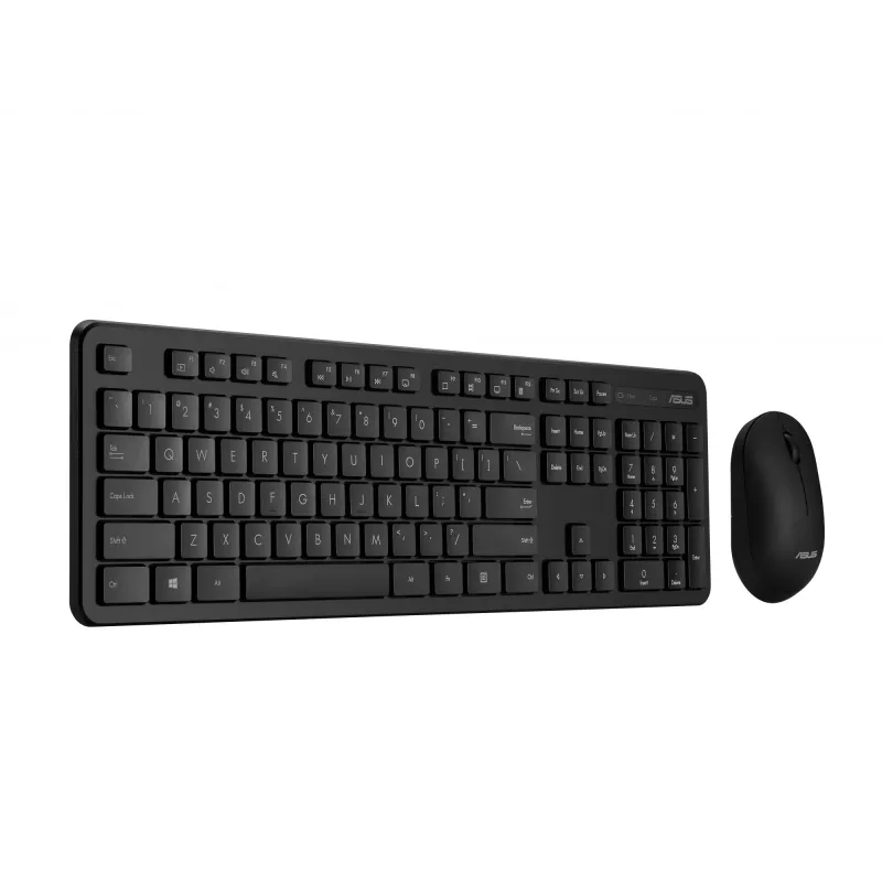 Bezvadu tastatūras un peles komplekts ASUS CW100 — US izkārtojums, melns, pilna izmēra QWERTY tastatūra, 1600 DPI pele