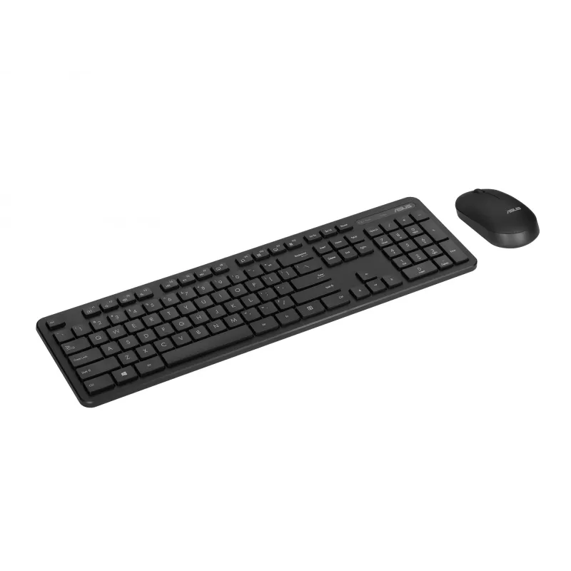 Bezvadu tastatūras un peles komplekts ASUS CW100 — US izkārtojums, melns, pilna izmēra QWERTY tastatūra, 1600 DPI pele