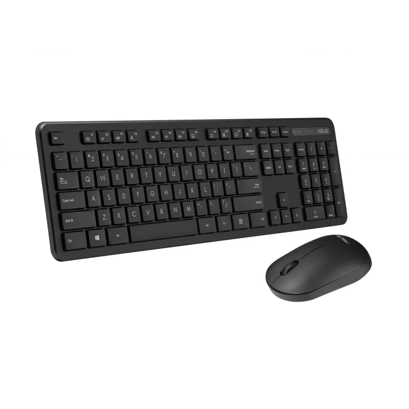 Bezvadu tastatūras un peles komplekts ASUS CW100 — US izkārtojums, melns, pilna izmēra QWERTY tastatūra, 1600 DPI pele