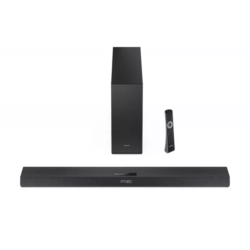 Sharp HT-SBW320 skaņas josla 2.1 kanālu ultra-plāna ar Dolby Atmos / DTS Virtual:X un bezvadu zemfrekvences skaļruni
