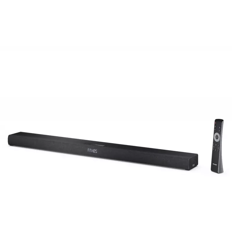 Sharp HT-SBW320 skaņas josla 2.1 kanālu ultra-plāna ar Dolby Atmos / DTS Virtual:X un bezvadu zemfrekvences skaļruni