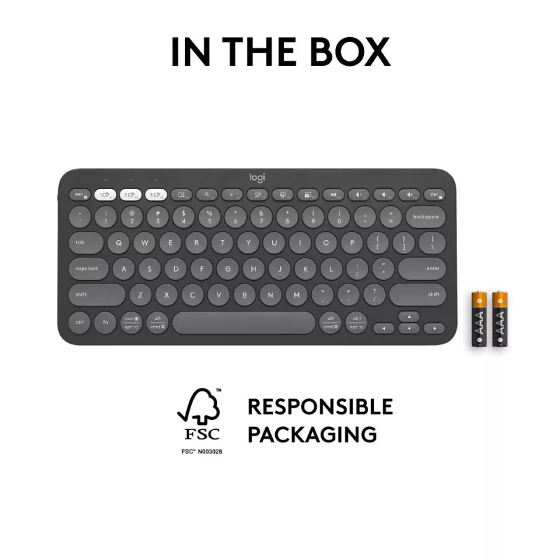 Logitech Pebble Keys 2 K380s bezvadu tastatūra RF Bluetooth QWERTY US International Graphite