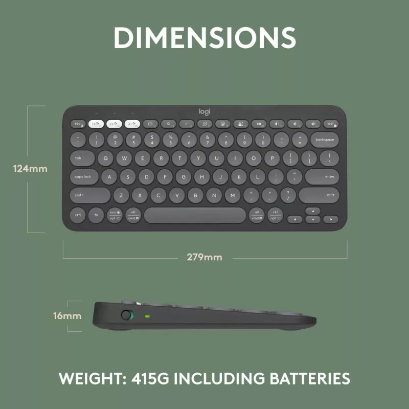 Logitech Pebble Keys 2 K380s bezvadu tastatūra RF Bluetooth QWERTY US International Graphite