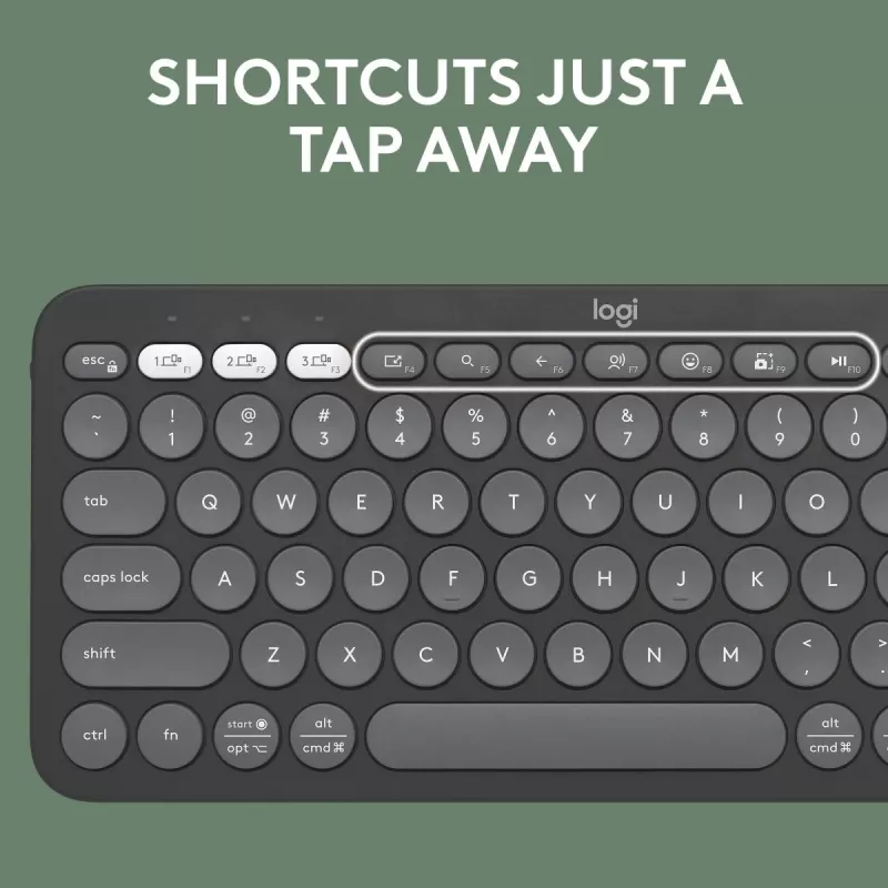 Logitech Pebble Keys 2 K380s bezvadu tastatūra RF Bluetooth QWERTY US International Graphite