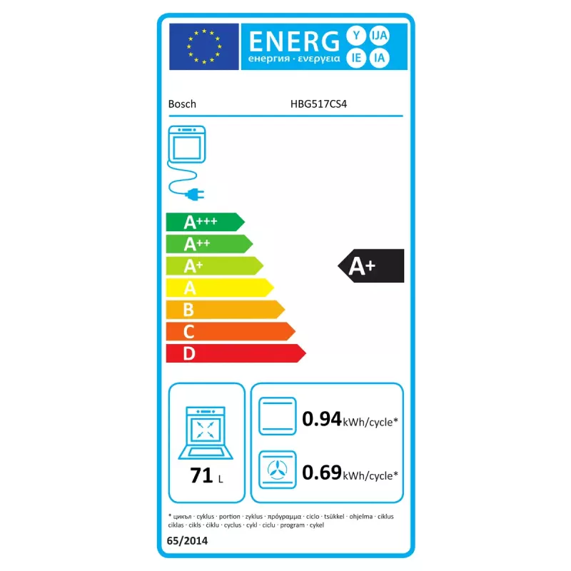 Iebūvējamā krāsns Bosch HBG517CS4, 71 L, A+ energoklase, melna