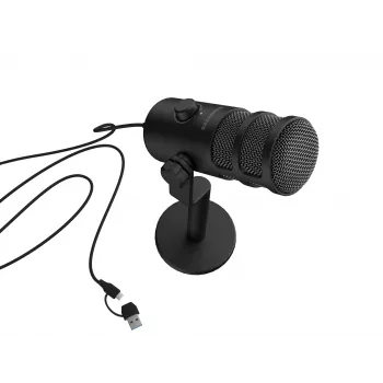 Vadu datora mikrofons GENESIS Radium 350D — USB Type-A/Type-C, -48 dB jutība, 16–14000 Hz, 2.5 m kabelis, melns