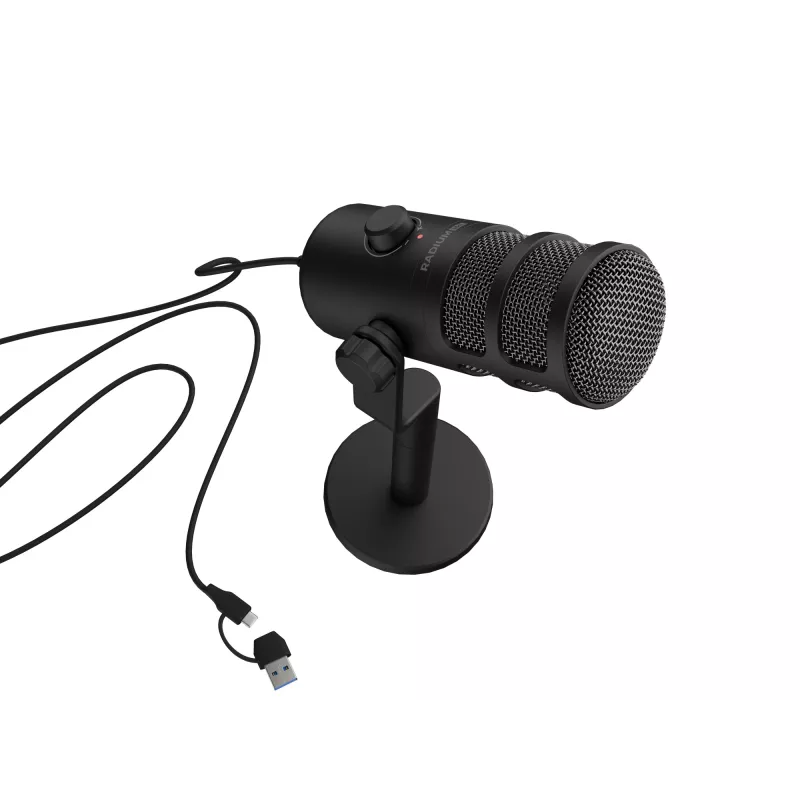 Vadu datora mikrofons GENESIS Radium 350D — USB Type-A/Type-C, -48 dB jutība, 16–14000 Hz, 2.5 m kabelis, melns