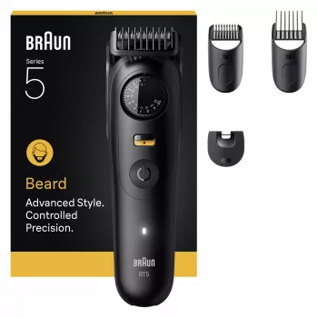 Bārdas trimmeris BRAUN BT5520 — 0,5–20 mm, 40 garuma pakāpieni, uzlādējams, 120 min akumulators, melns