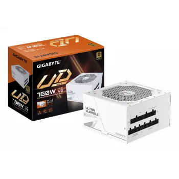 Barošanas bloks GIGABYTE UD750GM PG5 V2 750W ATX 3.1, 80 PLUS Gold, pilnībā modulārs, 8 SATA, 4x (6+2) PCIe, 2x EPS, balts