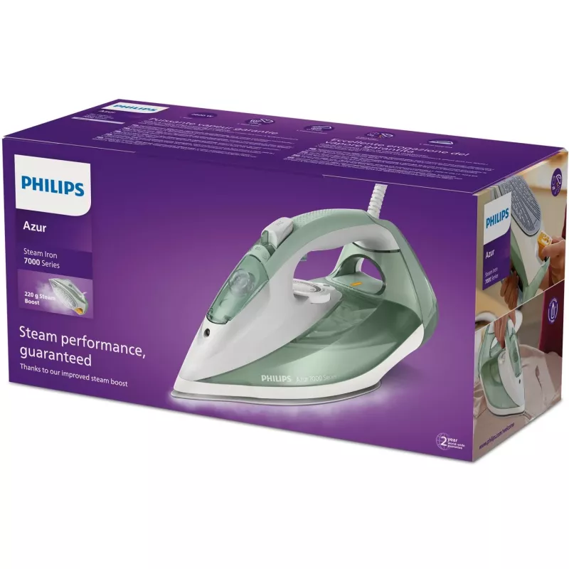 Philips 7000 sērijas DST7012/70 gludeklis ar tvaiku, SteamGlide Plus zole, 2600 W, zaļš, pelēks