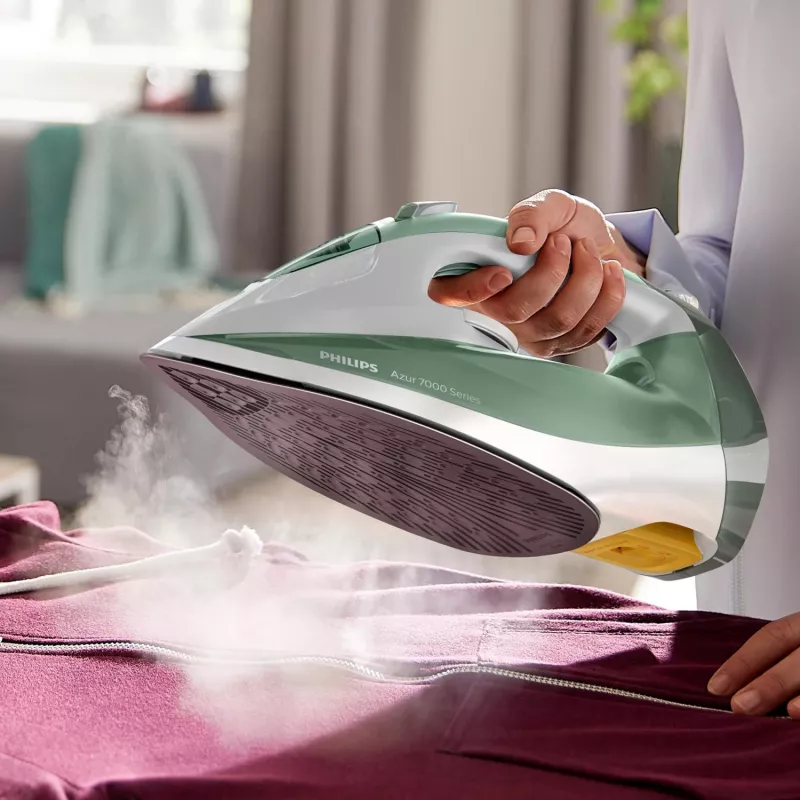 Philips 7000 sērijas DST7012/70 gludeklis ar tvaiku, SteamGlide Plus zole, 2600 W, zaļš, pelēks