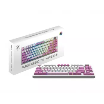 MSI FORGE GK600 TKL WIRELESS VIOLET tastatūra Gaming USB + Bluetooth QWERTY UK English Rozā, Violeta, Balta