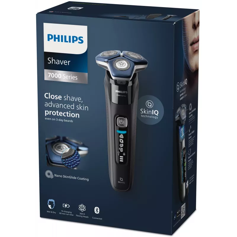 Philips Series 7000 S7886/35 elektriskais rotācijas skuveklis — 3 galviņas, slapjā/sausā lietošana, Li-Ion akumulators, 60 min darbība, Melns