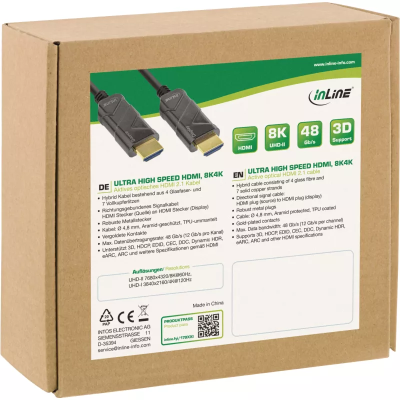 InLine HDMI AOC kabelis, Ultra High Speed HDMI, 8K4K, melns, 20m