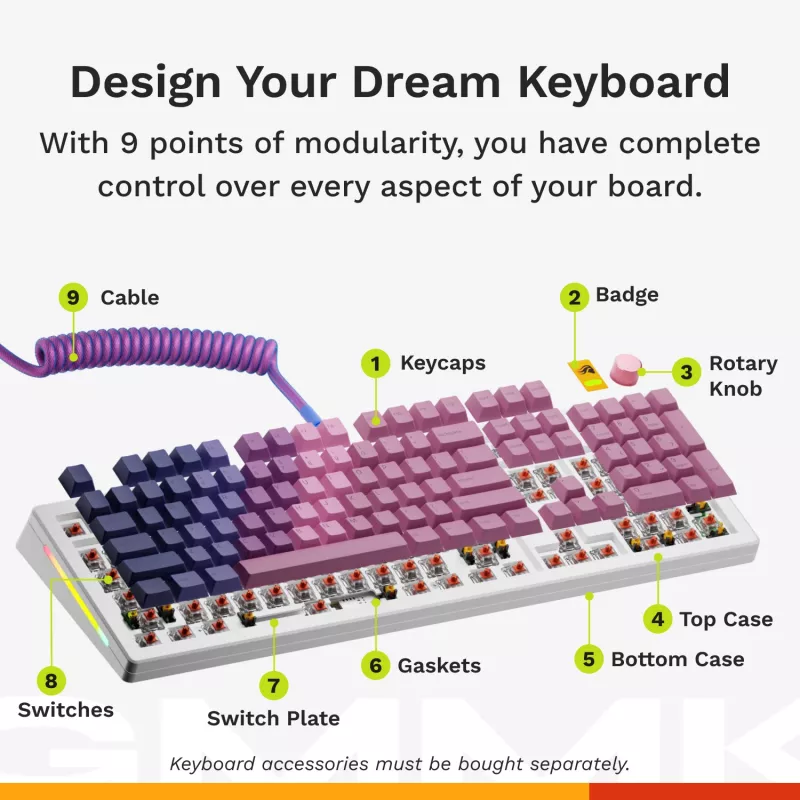 Mehāniskā pilnizmēra (100%) vadu tastatūra GLORIOUS GMMK 3 HE — balta, USB, QWERTY, RGB