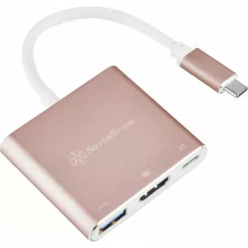 USB-C uz HDMI video adapteris SILVERSTONE EP08 (USB‑C 3.1, HDMI) Rozā