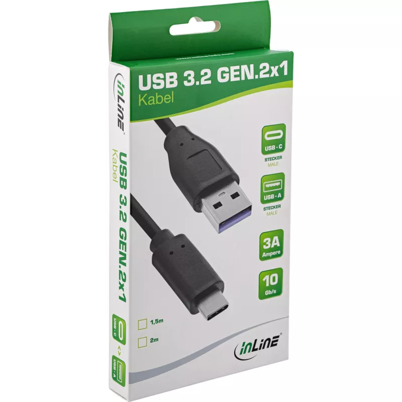 USB 3.2 Gen.1x2 kabelis InLine 35714 1.5m USB-C (vīrišķais) – USB-A (vīrišķais) melns