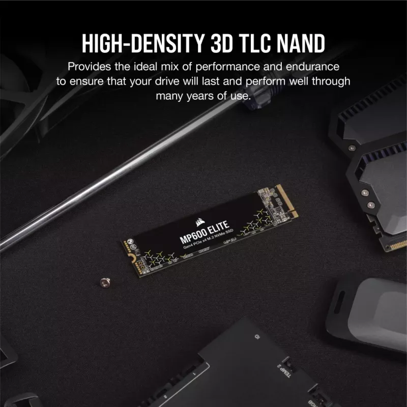 Corsair MP600 Elite CSSD-F1000GBMP600ENH SSD disks, 1 TB, M.2 2280, PCIe 4.0 x4 NVMe, 3D TLC, 256 bitu AES šifrēšana