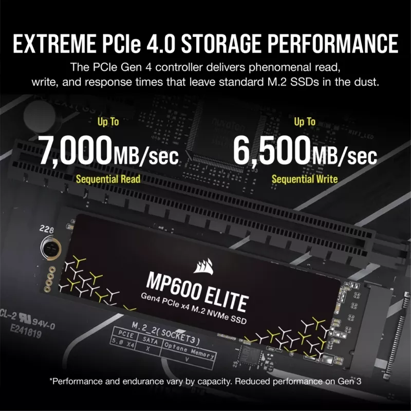 Corsair MP600 Elite CSSD-F1000GBMP600ENH SSD disks, 1 TB, M.2 2280, PCIe 4.0 x4 NVMe, 3D TLC, 256 bitu AES šifrēšana