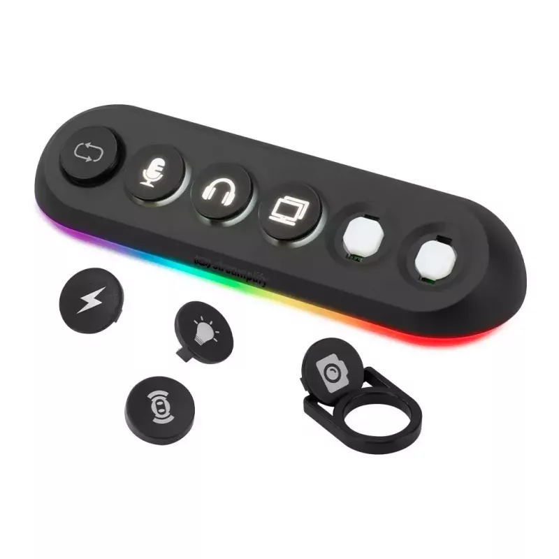 Streamplify HUB DECK 5 USB centrmezgls ar RGB apgaismojumu, 4x USB 3.0, 1x USB 2.0, 12V, ES barošanas kabelis, melns