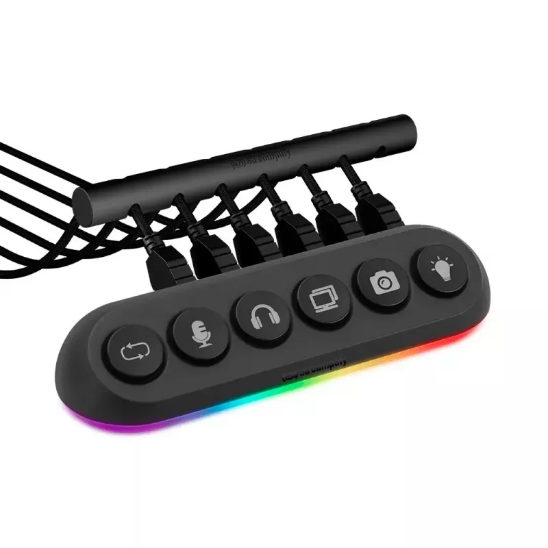 Streamplify HUB DECK 5 USB centrmezgls ar RGB apgaismojumu, 4x USB 3.0, 1x USB 2.0, 12V, ES barošanas kabelis, melns