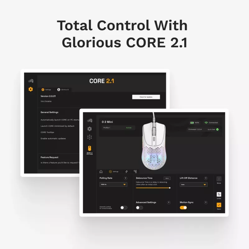 Glorious Gaming Glorious Model O 2 Mini - Mat Balts, Labā roka, Optiska, USB Type-A, 26000 DPI, Balts