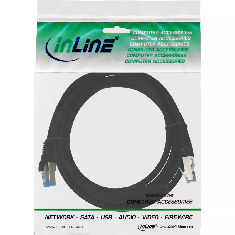 InLine Patch Kabelis S/FTP PiMF Cat.6A bezhalogēns 500MHz melns 1.5m