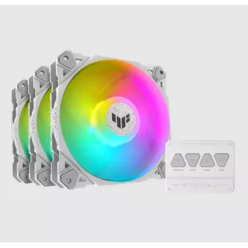 Dzesēšanas ventilators ASUS TUF GAMING TF120 ARGB WHITE EDITION — 3×120 mm, 1900 RPM, 29 dB, tālvadība
