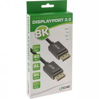 InLine DisplayPort 2.0 kabelis, 8K4K UHBR, melns, zeltīti kontakti, 2m