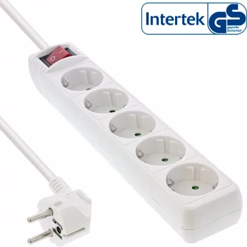 InLine 5-vietīgs zemējuma kontaktligzdu bloks CEE 7/3, balts, 1,5 m