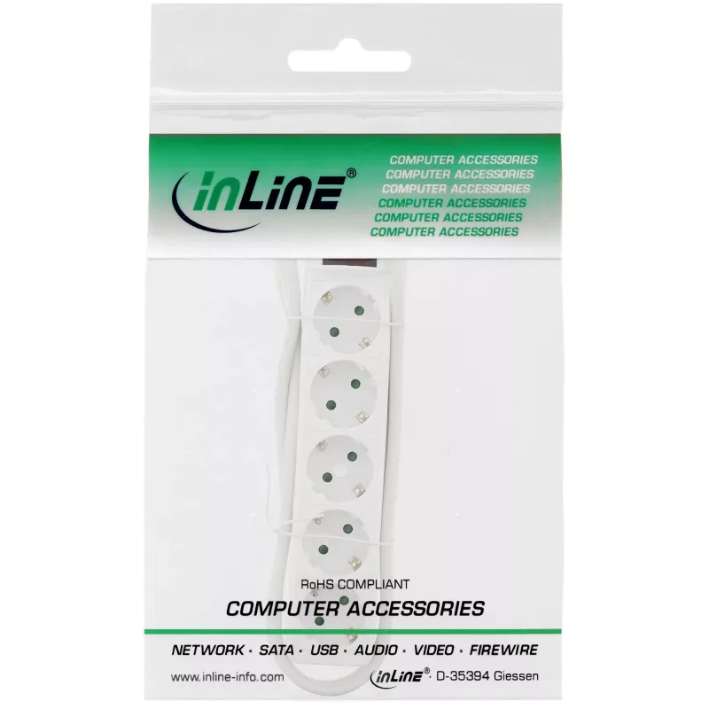 InLine 5-vietīgs zemējuma kontaktligzdu bloks CEE 7/3, balts, 1,5 m