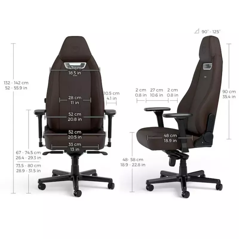 Gaming krēsls noblechairs LEGEND — polsterēts sēdeklis, brūns, 520 mm platums, 132–142 cm augstums, 150 kg maks.