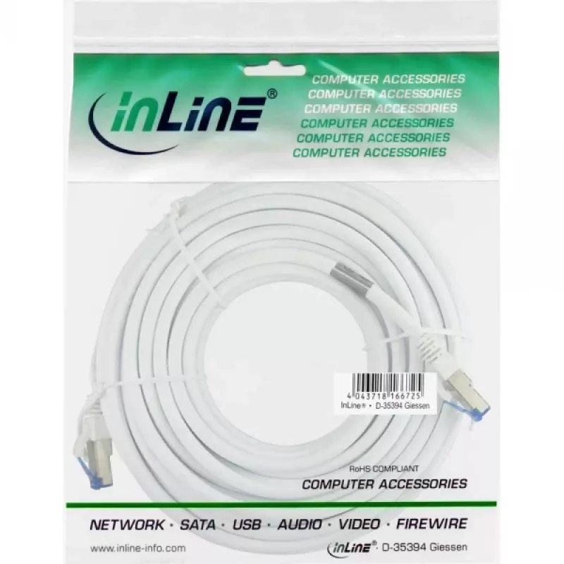 InLine Patch Kabelis S/FTP PiMF Cat.6A bezhalogēns 500MHz balts 10m