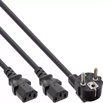 InLine Y-veida strāvas kabelis 1x CEE 7/7 leņķveida / 2x 3 kontaktu IEC C13 vīrišķais, 1,8 m